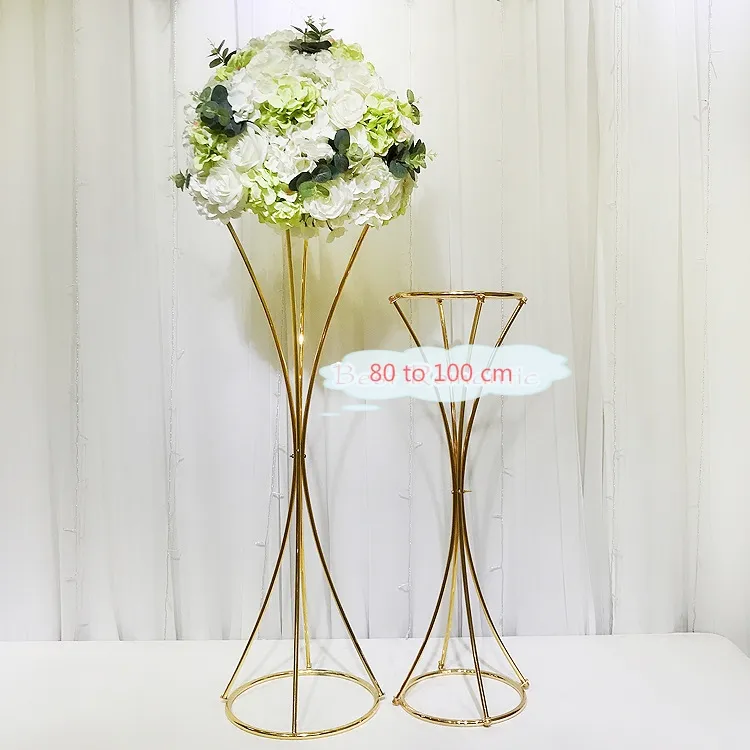 Vasos brilhante de metal ouro Flor de altura suporte de metal Estrada casamento chumbo Centerpieces tabela Flores da cremalheira Crystal Ball Stand For Partido Home Decor