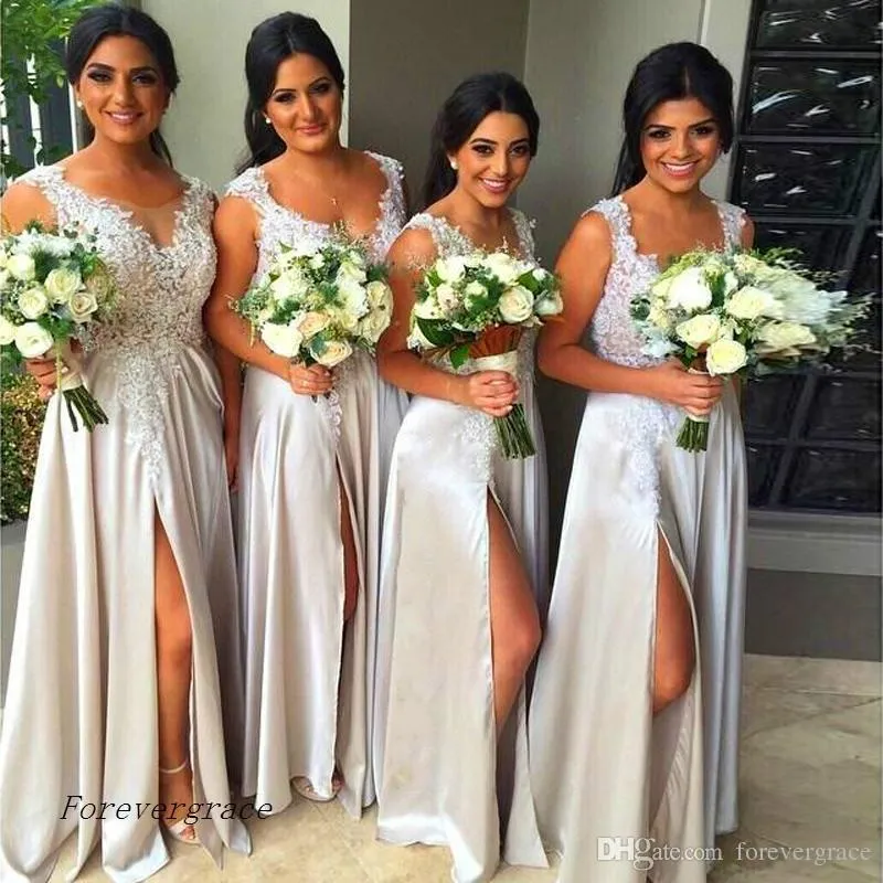 2019 Cheap Gray Silver Summer Country Garden Bridesmaid Dress