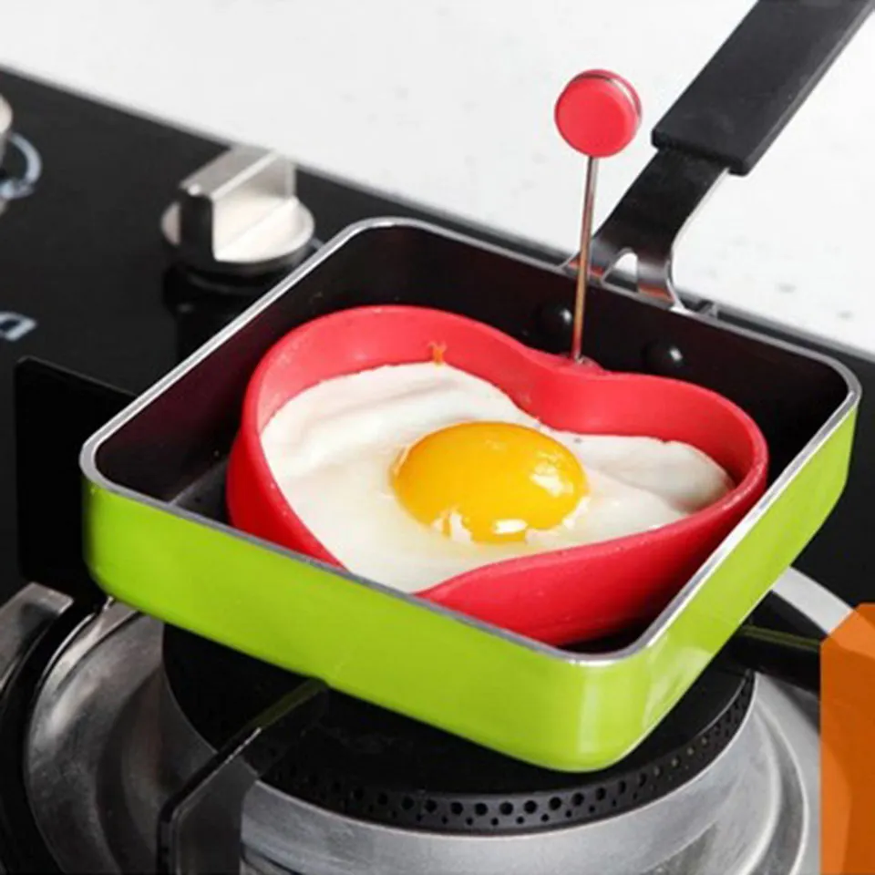 High quality Brand heart shape Silicone Egg Mold Egg Omelette device Cooking Tool Mould with Metal Handle