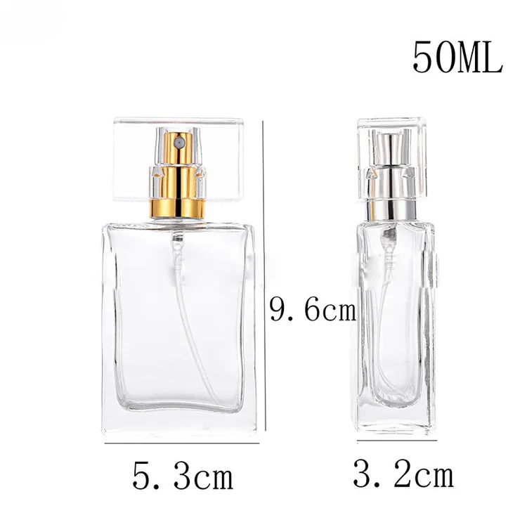 Kare şekli 150pcs 30ml Kozmetik Konteynerleri İçin Seyahat boşaltın Pompa Püskürtme ile Doldurulabilir Parfüm Sprey Şişeleri boşaltın 50ml