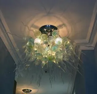 Lampes Contemporain Lumière Art Vert Lustres En Cristal Haut Plafond Décor LED Lumières 100% Verre Soufflé À La Main Bulles Lustre ÉCLAIRAGE