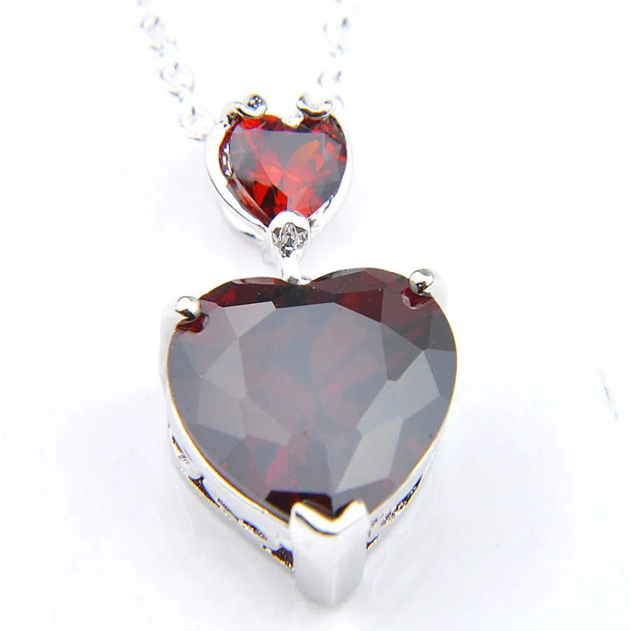 Luckyshien Xmas подарок сердца роскошный красный гранат драгоценные камни 925 стерлингов серебряные ожерелья женские Zircon кулон ювелирные изделия с цепью бесплатная доставка