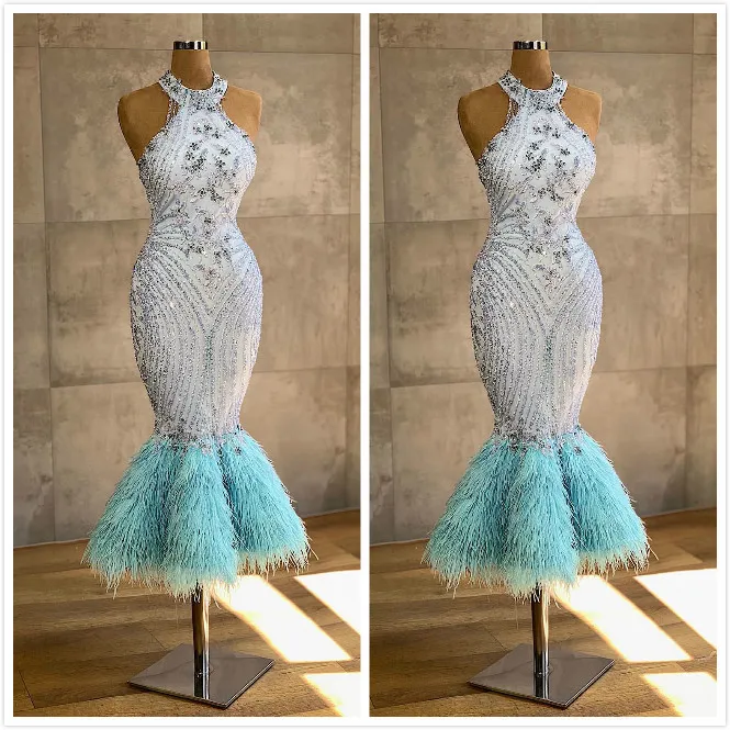 Aso Ebi 2019 Luxurious Mermaid Evening Dresses Beading Lace Tea Length Prom Dresses Sexy Formal Party Bridesmaid Pageant Gowns ZJ104
