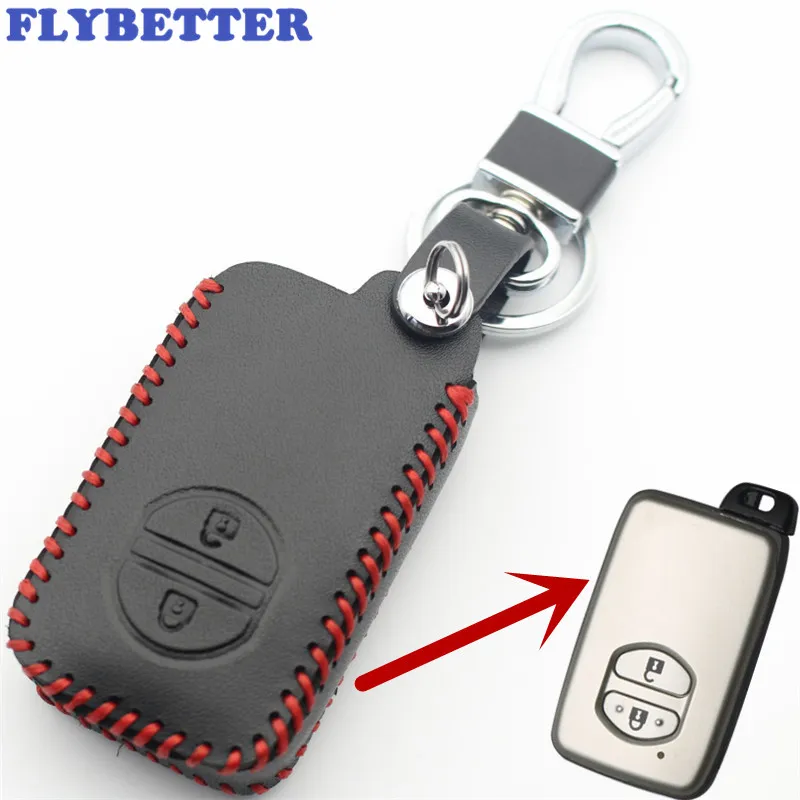 Flybetter Echt leer 2 Button Smart Key Case Cover voor Toyota Camry / Crown / Highlander / Prado / Land Cruiser Auto Styling L2106