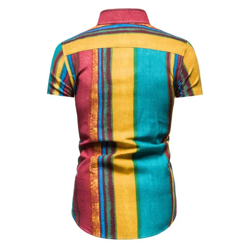 2020 neue Revers Herrenhemd Baumwolle und Leinen Kurzarm schlanke stilvolle gestreifte Hemd Baumwolle Leinen Material Herren lässig246g