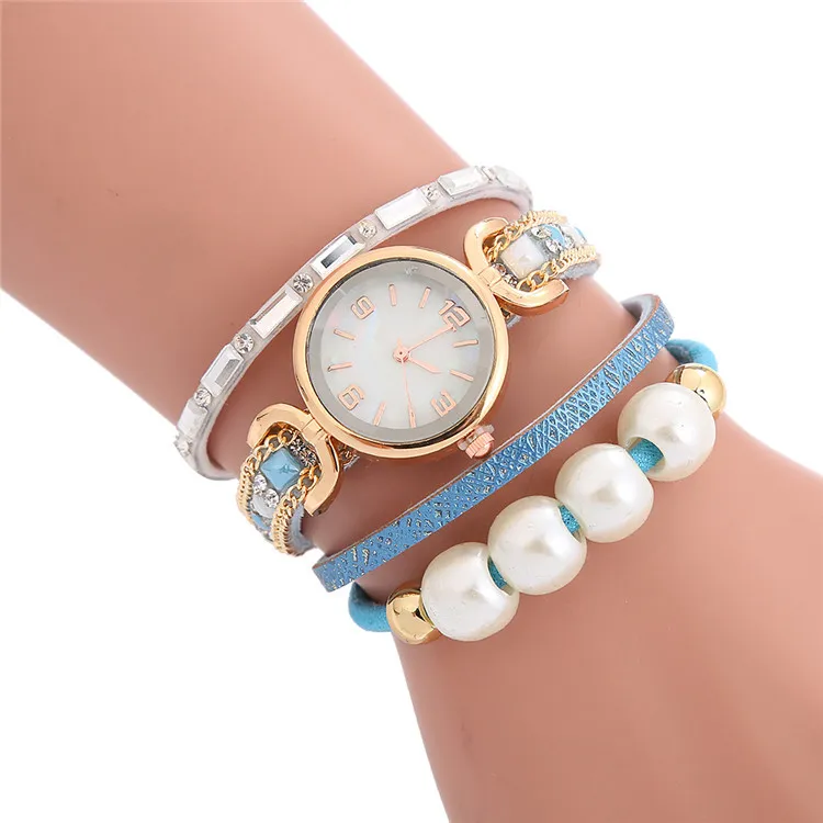 2020 nieuwe mode vrouwen dames kraal touw ketting kleine lederen armband horloges groothandel vrouwelijke leisure jurk quartz polshorloges