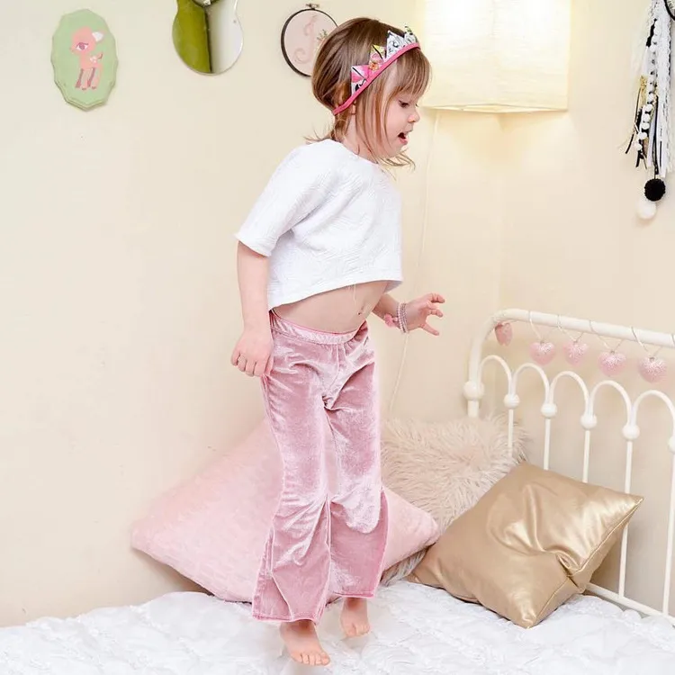 Kid Girl Ribbed Slit Front Elasticized Solid Color Flared Pants