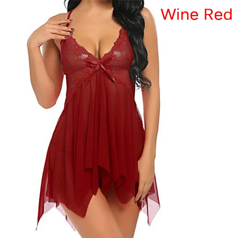 Koronkowa Koszula Koszulka Kobiety Piżamy Piżamy Summer Negligee Babydoll Nightwear Sexy Bielizna Szlafrok Kobiet Koszula Nightdress Ubrania