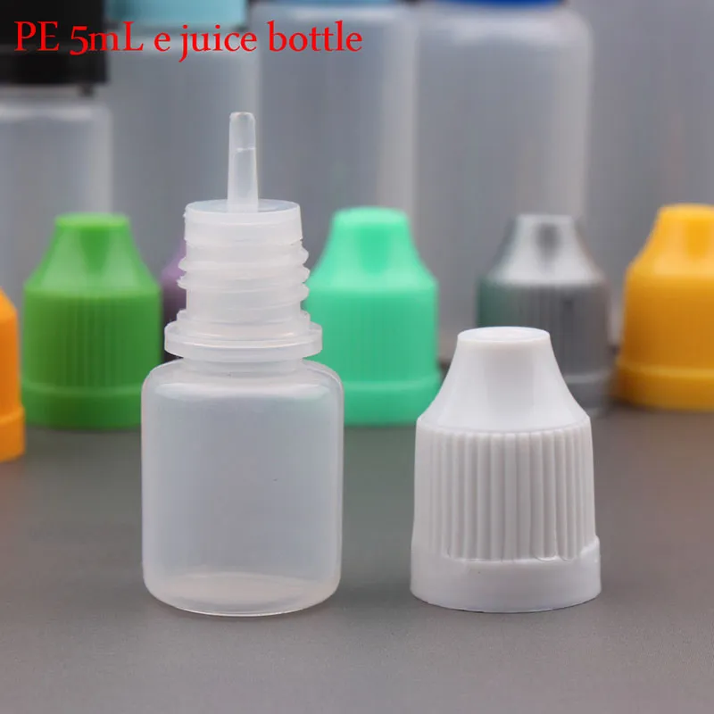 5 مل زجاجات بلاستيكية ناعمة PE فارغة E زجاجات قطارة سائلة مع غطاء دليل ملون على الطفل وطرف قطار العين سريع الولادة