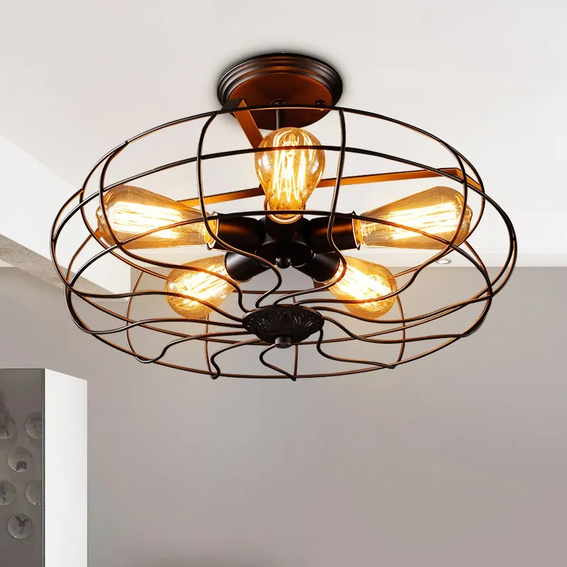 Industrielle Rustikale Vintage Fan led Deckenleuchte 5 kopf Edison Lampen Eisen Schwarzlicht Retro Stil Für Loft Esszimmer Bar E27