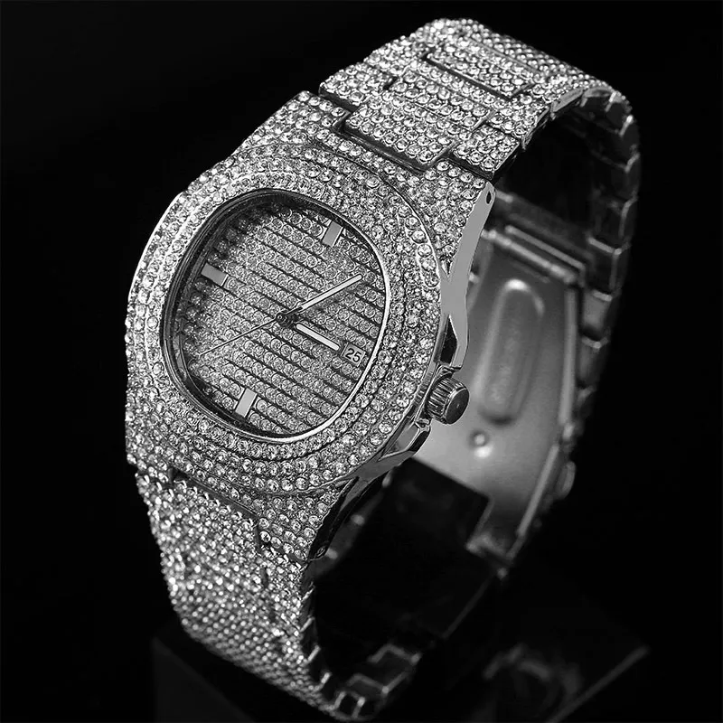 Lyxig vakt isad Diamond Mens Designer Watches Hip Hop Jewelry Women Fashion Pandora Style Charms Rapper Bling Rhinestone WRI243N