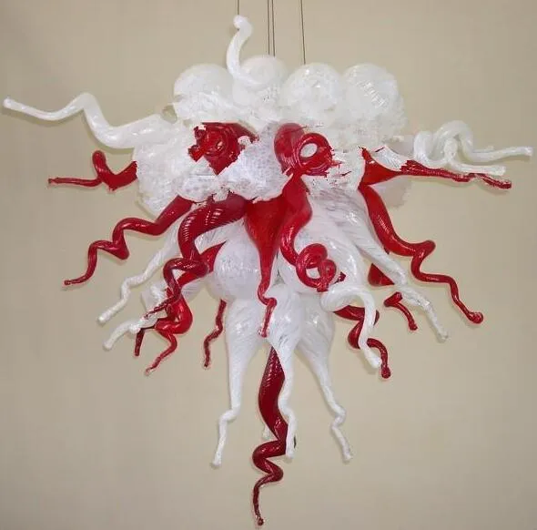 Lampade contemporanee Lampadario fantasia Lampadari di colore bianco e rosso Illuminazione in vetro di Murano soffiato a mano Illuminazione per decorazioni di nozze a LED