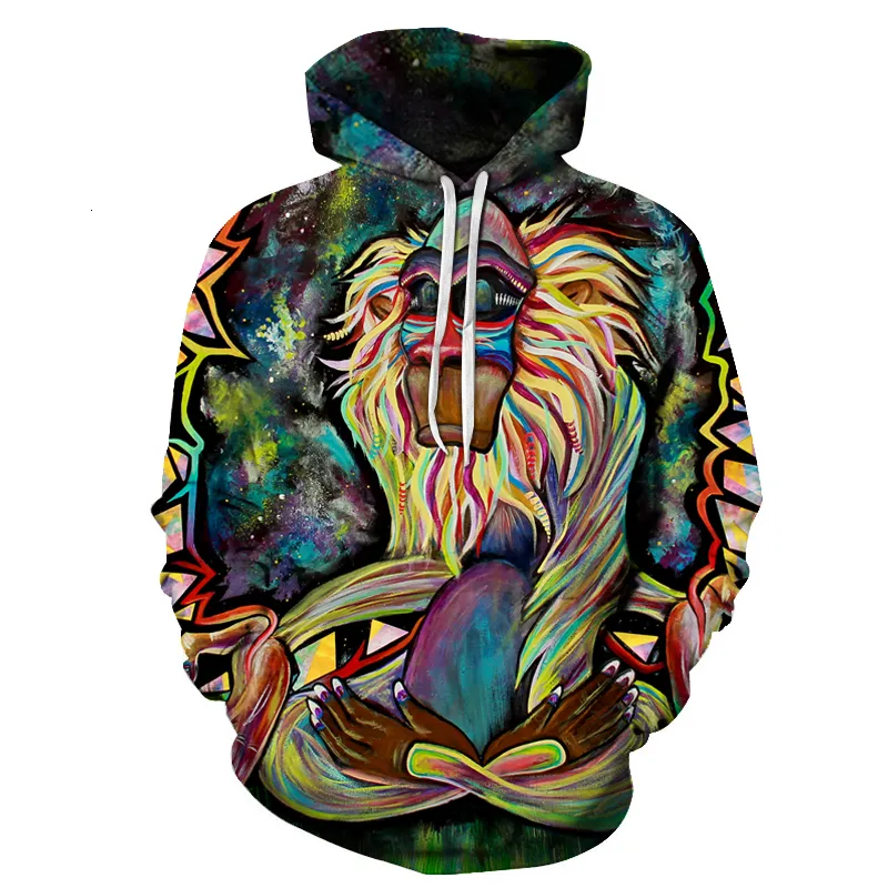 Graffiti Rasta Monkey Elder Meditation Rafiki Hoodie Men women 3d Sweatshirts Wizard Clown Oil Orangutan Printing Hooded hoodies V191105