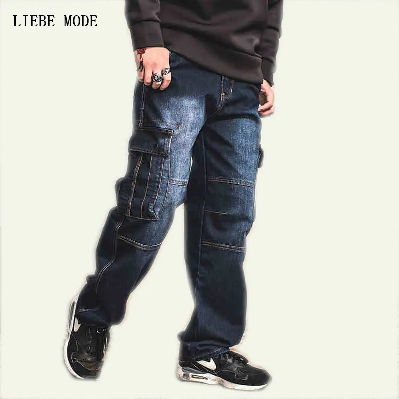 Biker Jeans Men Baggy Loose Blue Jeans 