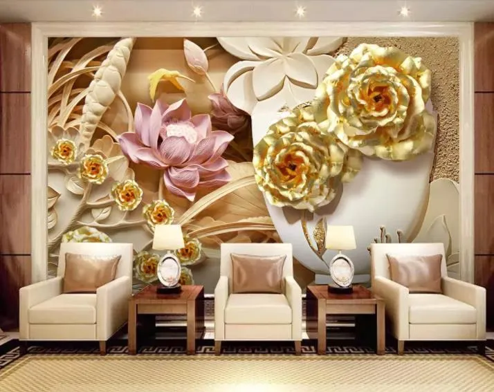 3D обои золотой цветок нефритовый ресторан и фон стены росписи гостиная спальня дома декор стены бумаги для стен 3d papel de parede