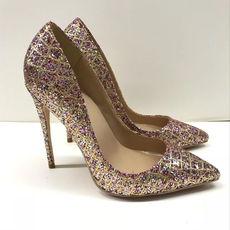 fashion women pumps multi color Gold glitter strass pointed toe high heels sandals shoes bride wedding pumps 120mm 100mm 8cm