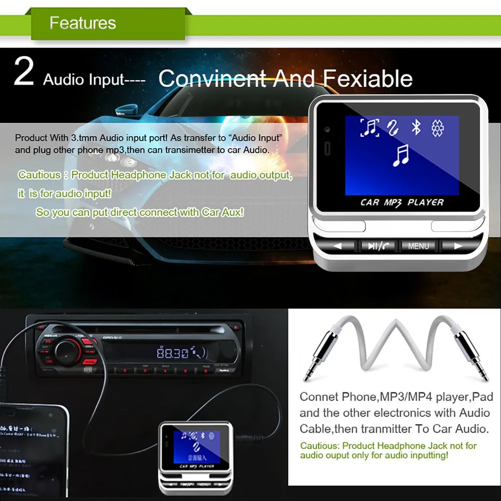 1 4 LCD CAR MP3 Modulator nadajnika Bluetooth Hands Muzyka MP3 Player z pilotem obsługą TF karta USB2972250D