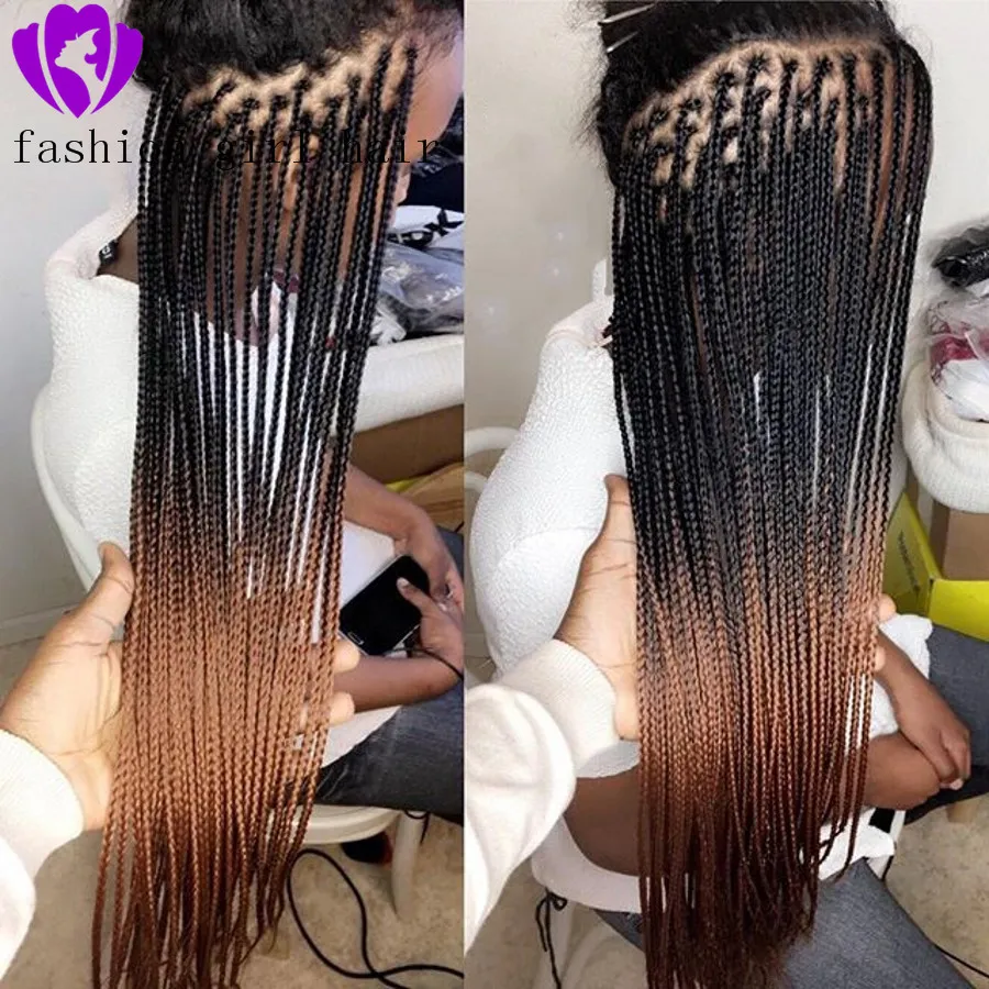 Braid Lace Front Wigs Ombre Brown 28 Inch Box Braid Wigs  display picture 3