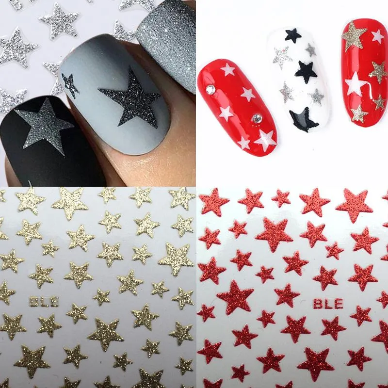 1 Blatt 3D Nagelschieber Sterne Aufkleber Glitzer Glänzende Dekoration Aufkleber DIY Transferkleber Bunte Nail Art Tipps Tattoo Maniküre