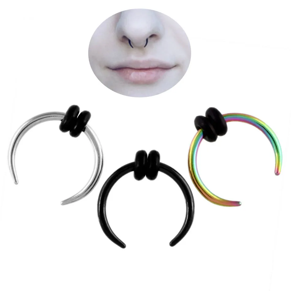 1.6mm*10mm Surgical 316L Stainless Steel Nose Studs C Shape Nose Rings With Silicone Loop Piercing Jewelry 5 Colors