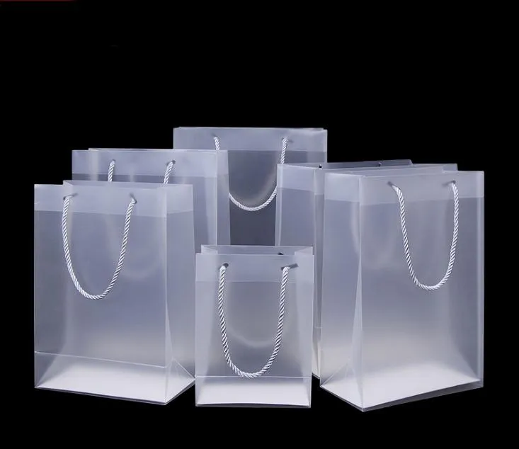 8 Size Frosted PVC plastic gift bags with handles waterproof transparent PVC bag clear handbag party favors bag custom logo SN441