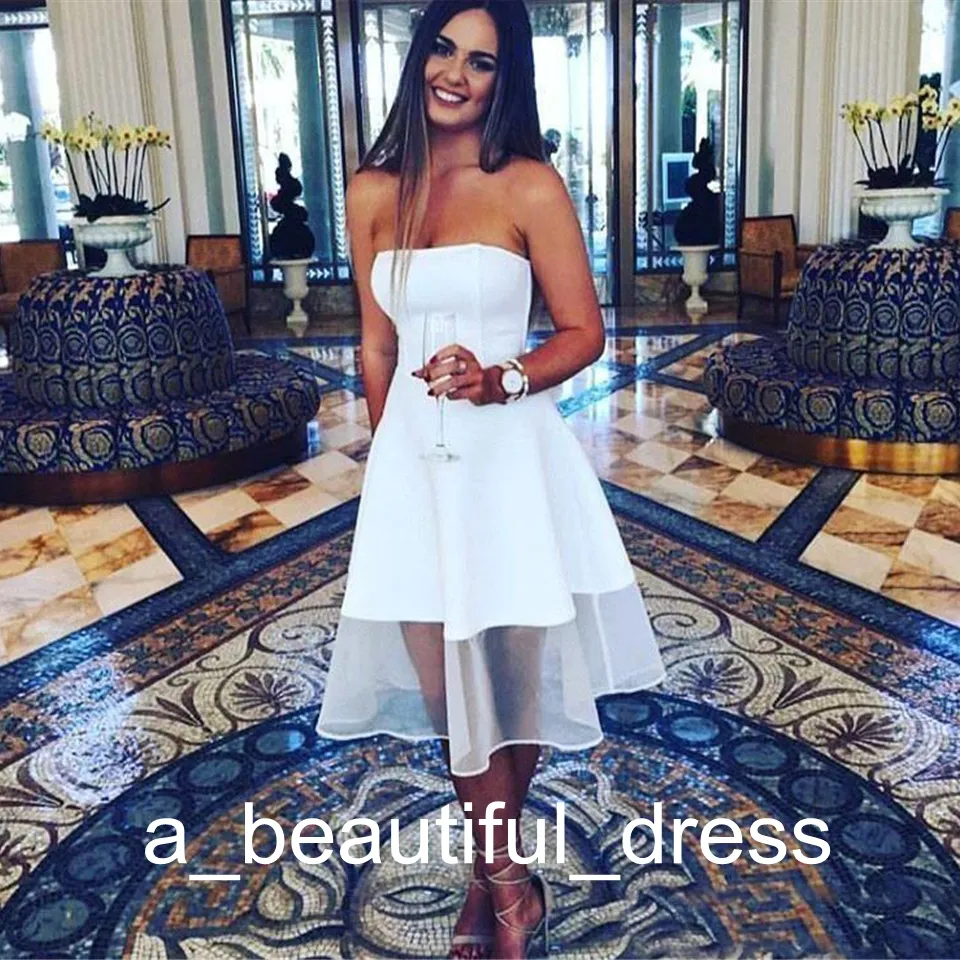 Custom Made White Satin And Tulle A Line Cheap Cocktails
