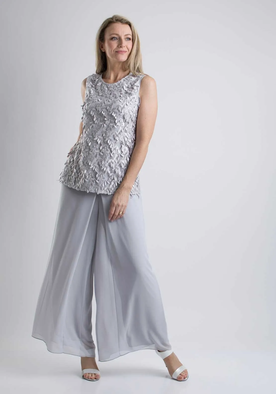 Wedding Pant Suits For Women Evening Gown Chiffon Silver Shiny