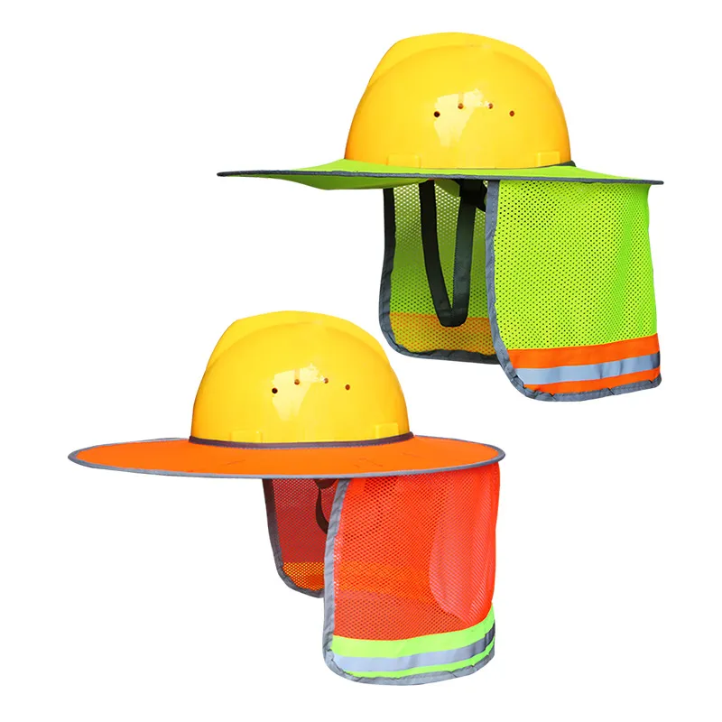 야외 건설 안전 모자 노란색 오렌지 양산 모자 넥 쉴드 반사 스트라이프 보호 헬멧 모자 GGA2566