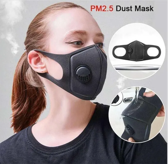 Ship 24hour Designer Face Mask with Breathing Valves Washable Reusable Cloth not Kids for Adult Masks Cotton Black Protective Face Mask