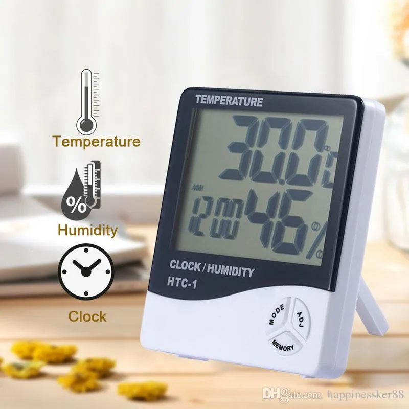 LCD Digital Temperature Humidity Meter HTC-1 HTC-2 Home Indoor Outdoor hygrometer thermometer Weather Station with Clock