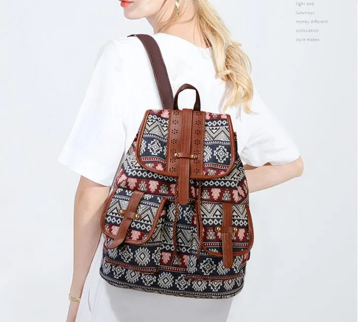 Vintage Toile Femmes Sac À Dos Avec Cordon Tribal Rétro Ethnique Indien  Aztèque Motif Européen Style Loisirs Double Épaulettes Sac Mode B Du 10,91  €