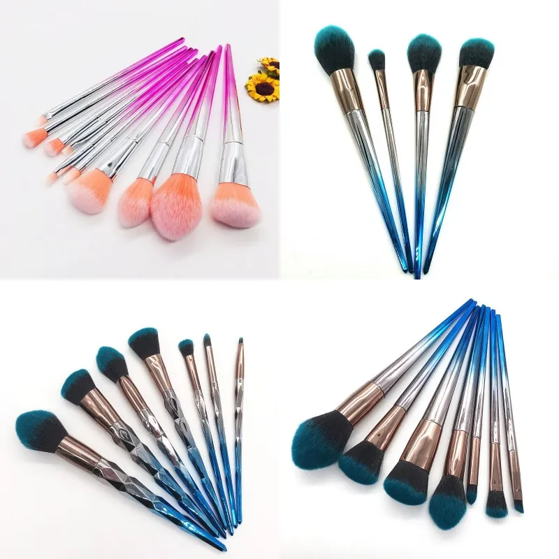 4pcs/set 7pcs/set 10pcs/set Diamond Shaped Makeup Brush Gray Blue Gradient Color Makeup Brush Beauty Makeup Brush Set