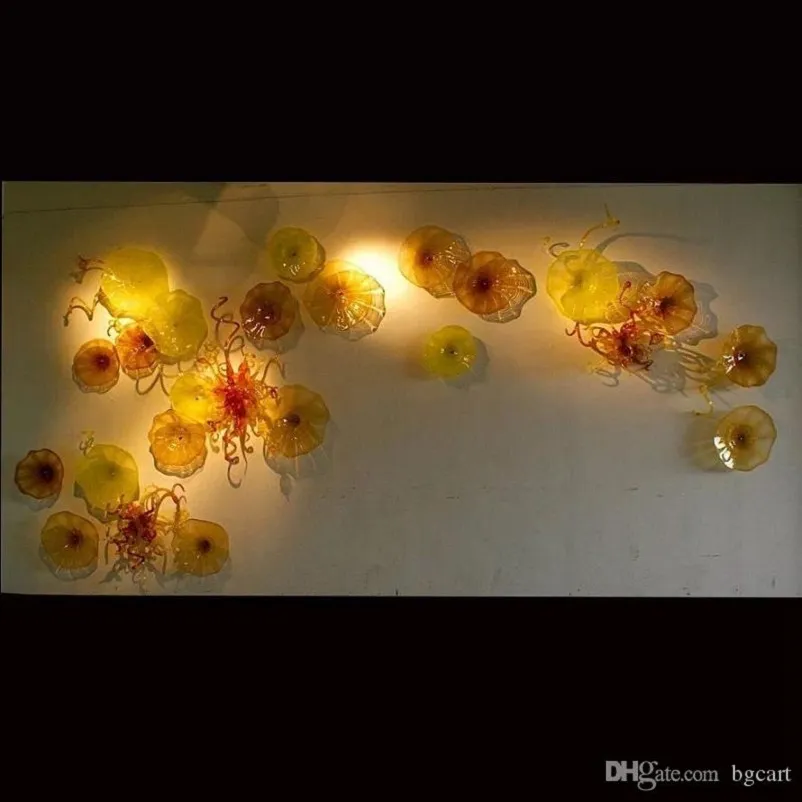 Hotel en Restaurant Geblazen Glasplaat Ronde Decoratieve Glas Plaat Wall Art Moderne Abstracte Hand Blown Glass Flower Wall Art