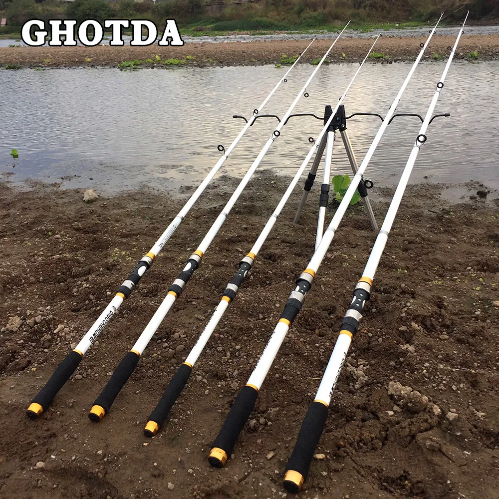 GHOTDA NYT DESIGN Vit spinnfiske Rod FRP + Kolfiber Teleskopisk fiskestänger 2,1-3,6m