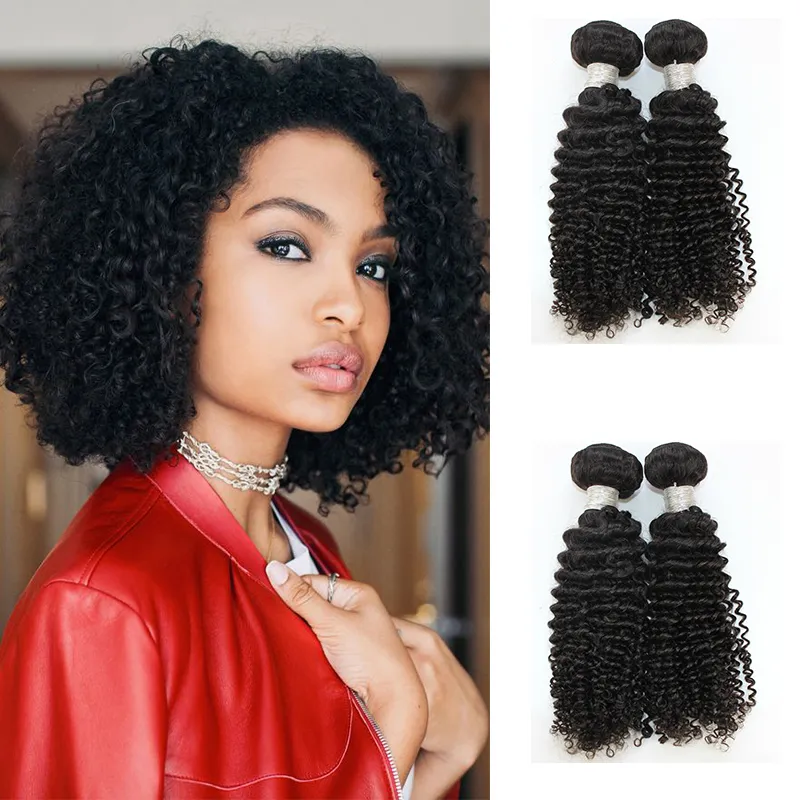 Kinky Curly Human Hair Buntlar Brayiian Indian Peruvian Chinese 100% Obehandlad Human Remy Hair Wefts Naturfärg 8-28 tum