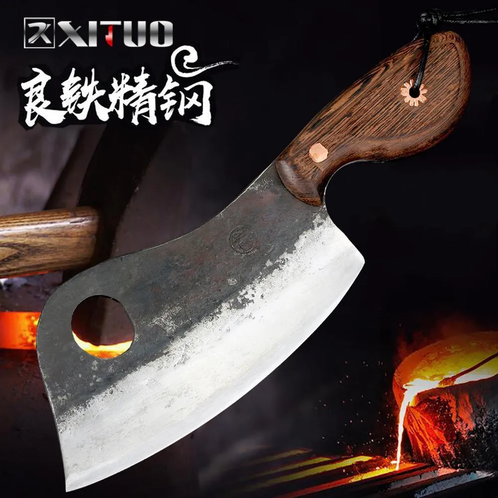 Cuchillo japonés, cuchillo de carnicero forjado a mano, cuchillo de cocina  de acero de alto carbono, cuchillo de corte de carne de espiga completa