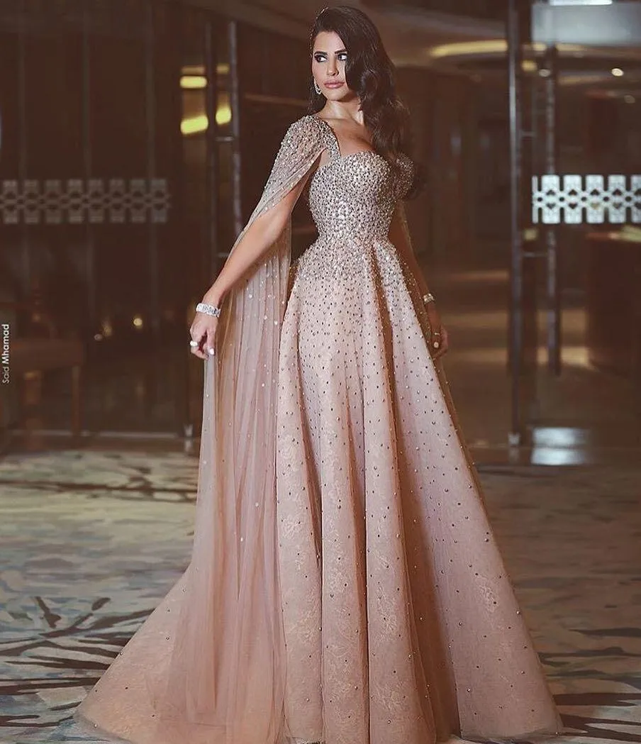 High-end Elegant Champagne Heavy Manual Shawl Prom Dresses European And American Long Red Carpet Evening Party Dresses DH002