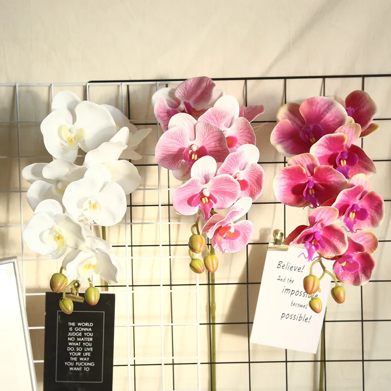 2 stks / partij simulatie 7 hoofden latex vlinder orchidee kunstbloem decoratie bruiloft krans decoratie thuis flore nep vlinder bloem