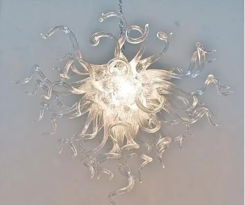 Moderne, klare, weiße Kristall-Kronleuchter-Beleuchtung und Hängelampen aus mundgeblasenem Glas im modernen Stil