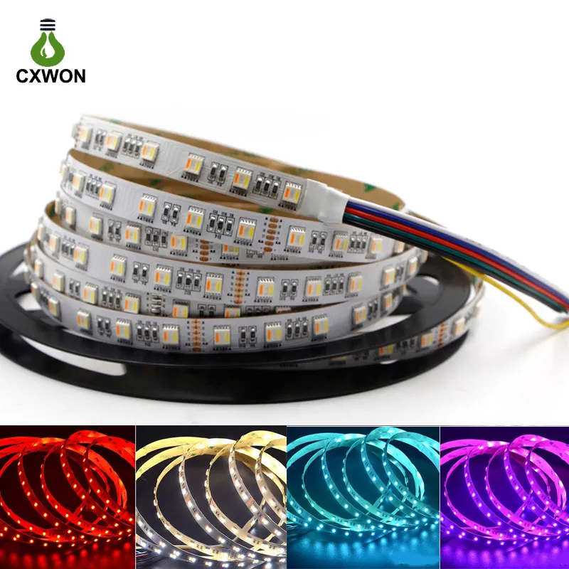 12V / 24V RGBWW LED شرائط عكس الضوء فليكس حبل ضوء SMD5050 16.5ft 300leds الشريط أضواء ماء 5 ألوان في 1 الصمام قطاع