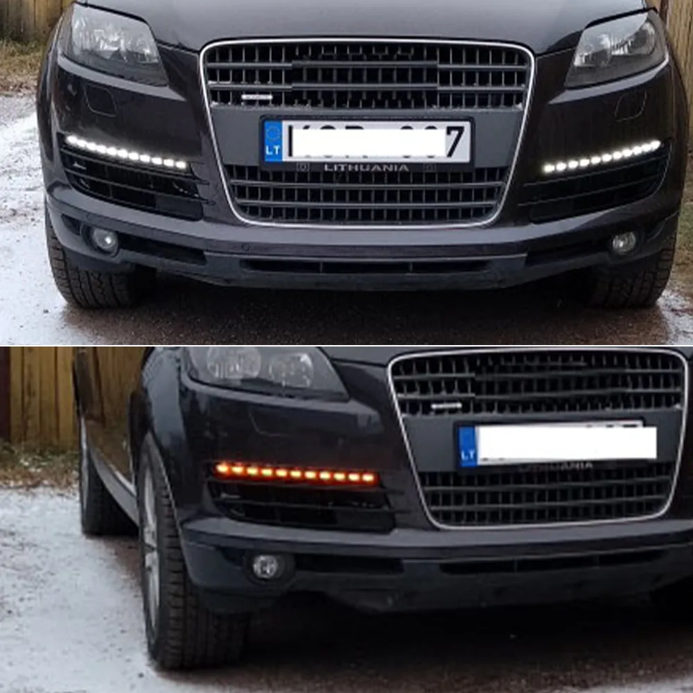 1 SET 12V LED DRL Dagsljus för Audi Q7 2006 2007 2008 2009 Dagsljus dimma med gul bländsignal