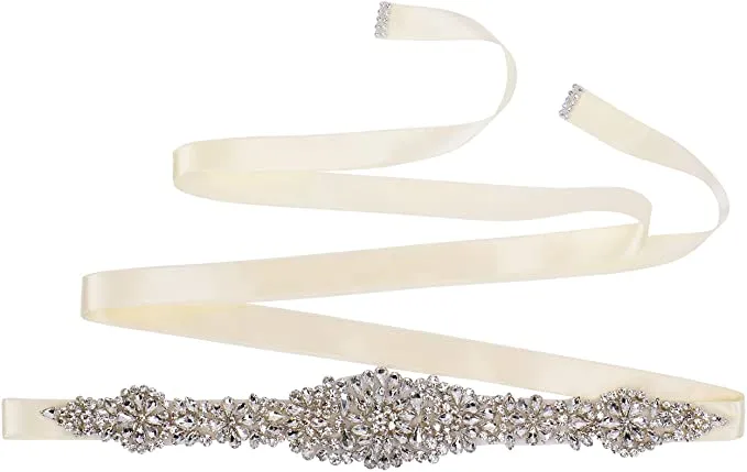Clear Crystal Handmade Silver Rhinestone Applique Wedding Belt - Elegant Sew-On Bridal sash for Dresses and Accessories Clear Crystal Handmade Silver Rhinestone Applique Wedding Belt - Elegant Sew-On Bridal sash for Dresses and Accessories
