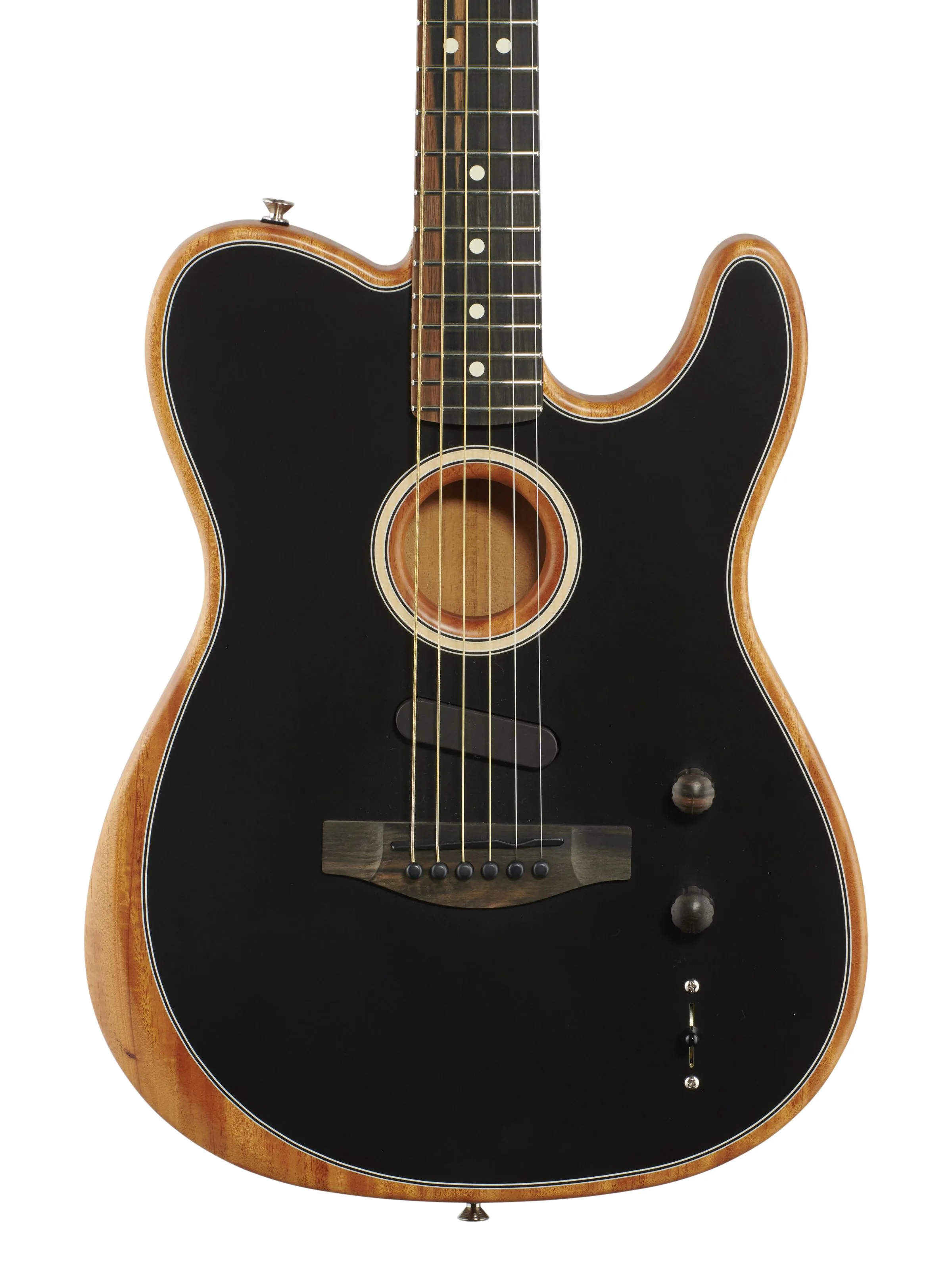 Tienda personalizada Acousasonic TL Matte Negro Guitarra eléctrica Poliéster de poliéster Terminado de uretano, Spurce Top, Color de caoba profundo C, Hardware de cromo