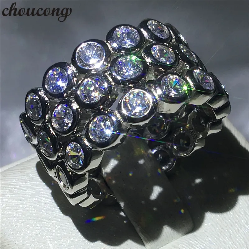 Choucong 3-in-1 palca pierścień Diament 925 Sterling Silver Engagement Wedding Band Pierścienie dla kobiet Mężczyźni Biżuteria