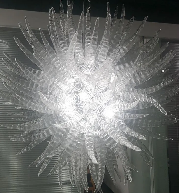 Lámparas 36 pulgadas Cadena de vidrio transparente Luz colgante Espirales personalizadas Lámpara de araña de cristal Iluminación para el hogar Restaurante Decoración artística