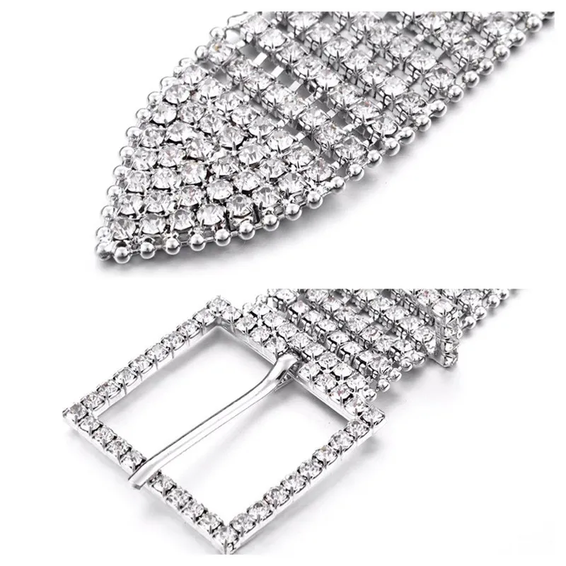 Elegant 8 Row Rhinestone Wide Belt Women s Elastic Metal Chain Waist Belt with Diamante Crystals