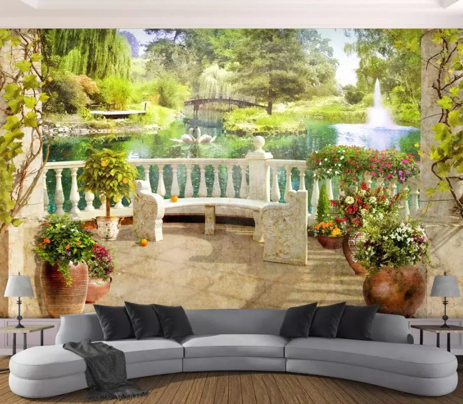 papel de parede Custom high quality decorative mural wallpaper Garden scenery wall mural 3d wallpaper