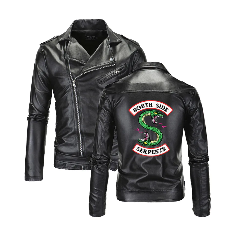 BTS Southside Riverdale Turn-down collar Leather Jackets Serpents Men Riverdale Streetwear Leather  south side serpents