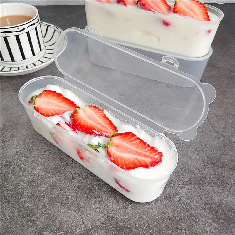 250 ML Long Rectangle Crème Glacée Cuisson Dessert Boîte Transparent En Plastique Transparent Boîte D'emballage Mousse Pâtisserie Fromage Gâteau Titulaire Boîtes