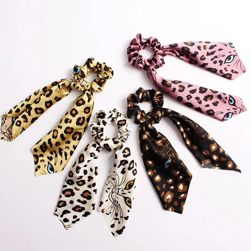 Włosy Scrunchie Zespoły Streamer Akcesoria Kobiety Dziewczyna Ponytail Holder Elastyczne Scrunchies Ropes Leopard Head Scarf Hair Krawaty 20 SZTUK F307F